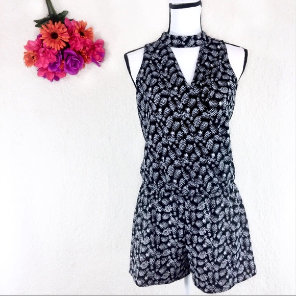 by & by Pants - by & by / Black White Pineapple Sleeveless Romper